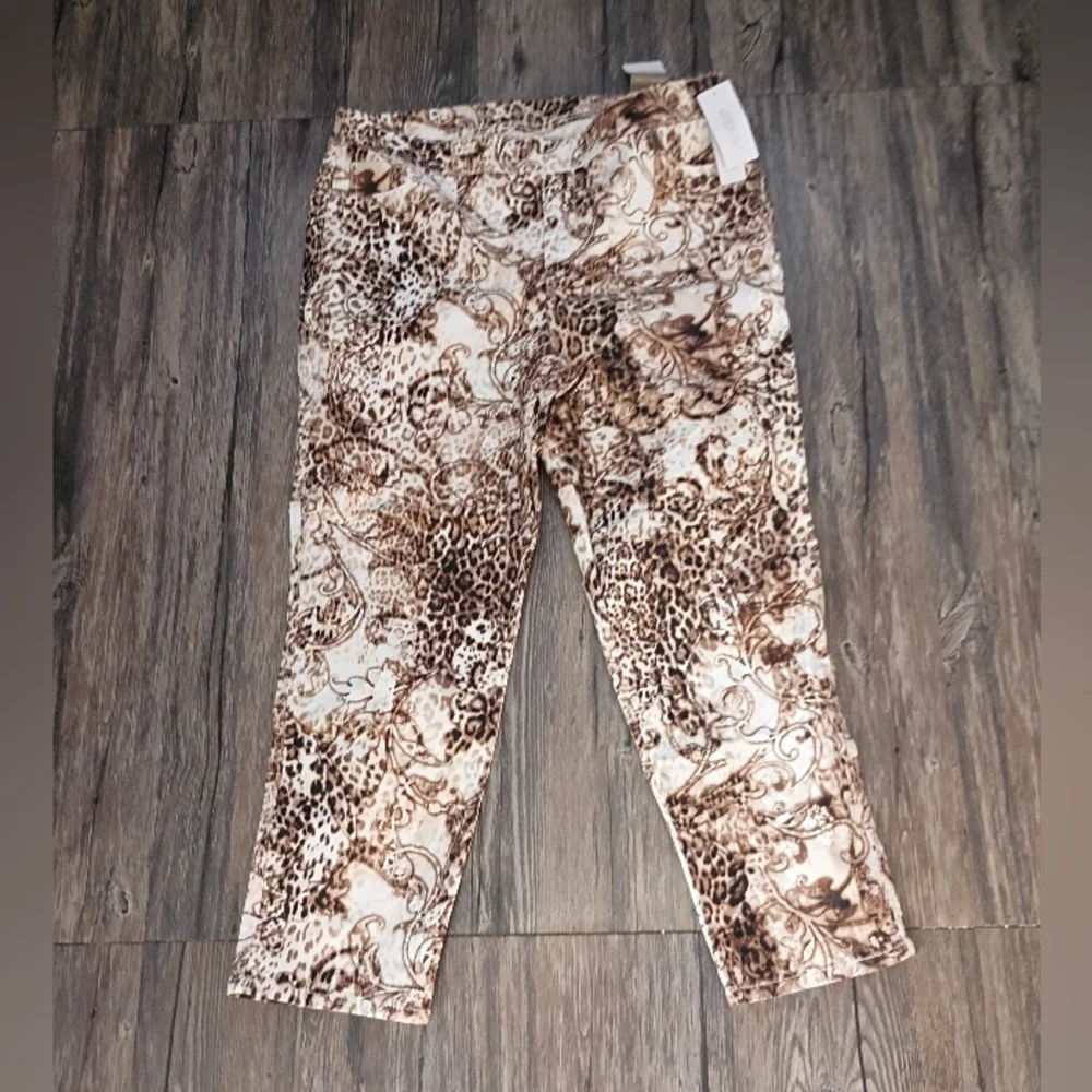 Chicos Leopard Print Design Stretch Denim Pants - Picture 1 of 5